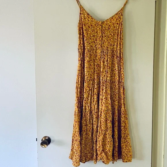 Band of Gypsies Yellow Button Front Tiered Vneck Floral Print Maxi Dress XS - Picture 2 of 5
